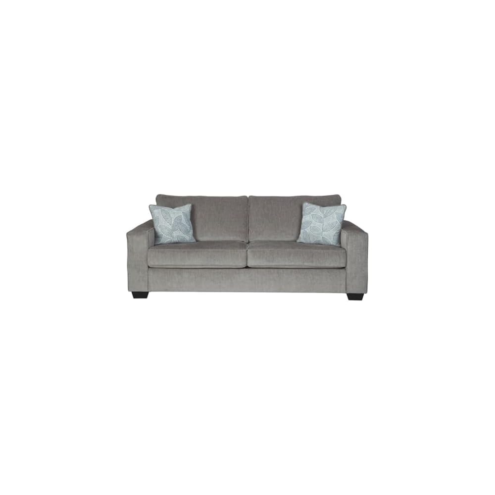 BOWERY HILL Modern Queen Sleeper Sofa, Alloy Polyester Upholstery, Memory Foam Mattress, 85" W x 37" H x 38" D, Decorative Pillows Included, Faux Wood Finish, Comfortable Contemporary Living Room