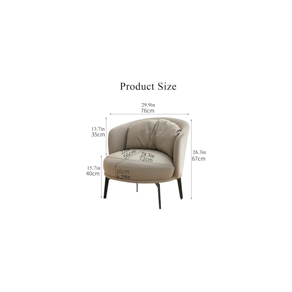 Nordic Padded Cushion Accent Chair for Living Room,Mid Century Armchair with Arc Back,Lounge Reading Chairs Soft Pillow,Single Sofa Chair for Balcony(Light Grey)