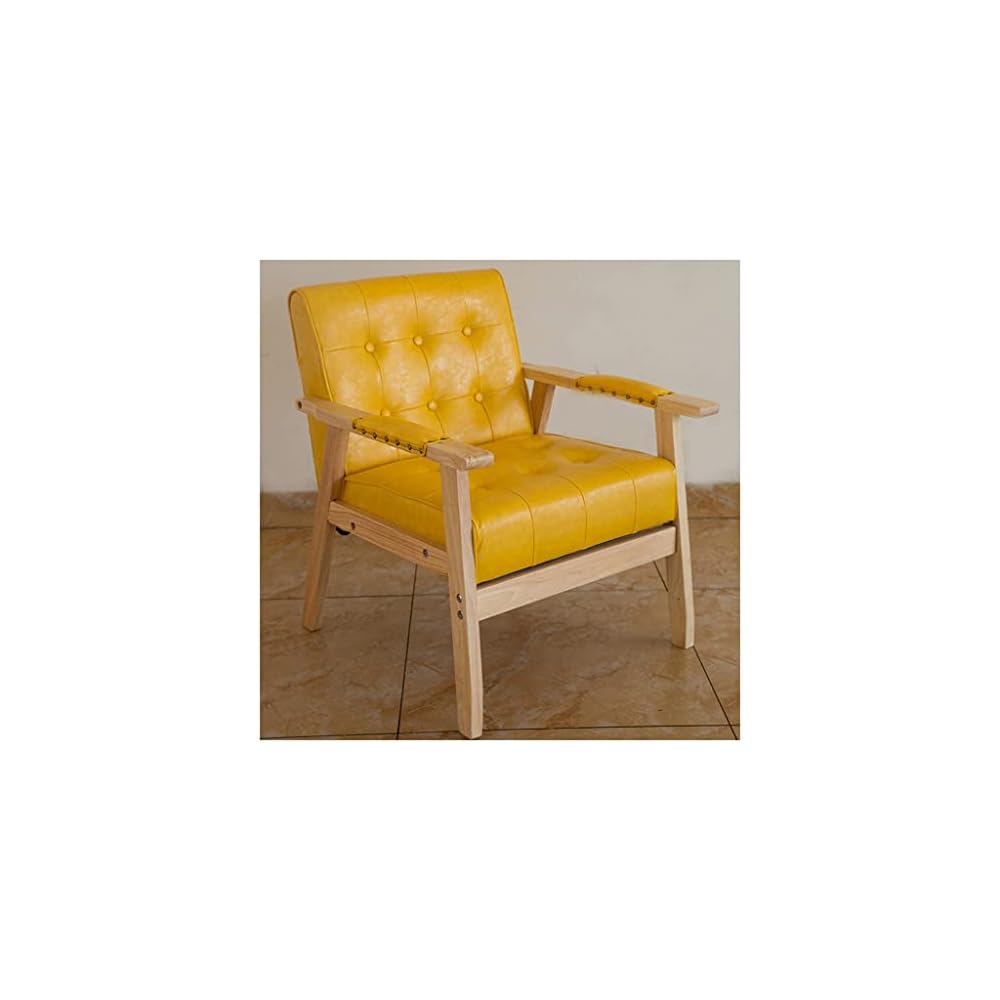 Modern Yellow Leather Accent Armchair Mid Century Sofa Chair with Wingback & Button Design Stylish Upholstered Reading Chair for Living Room & Dining Room