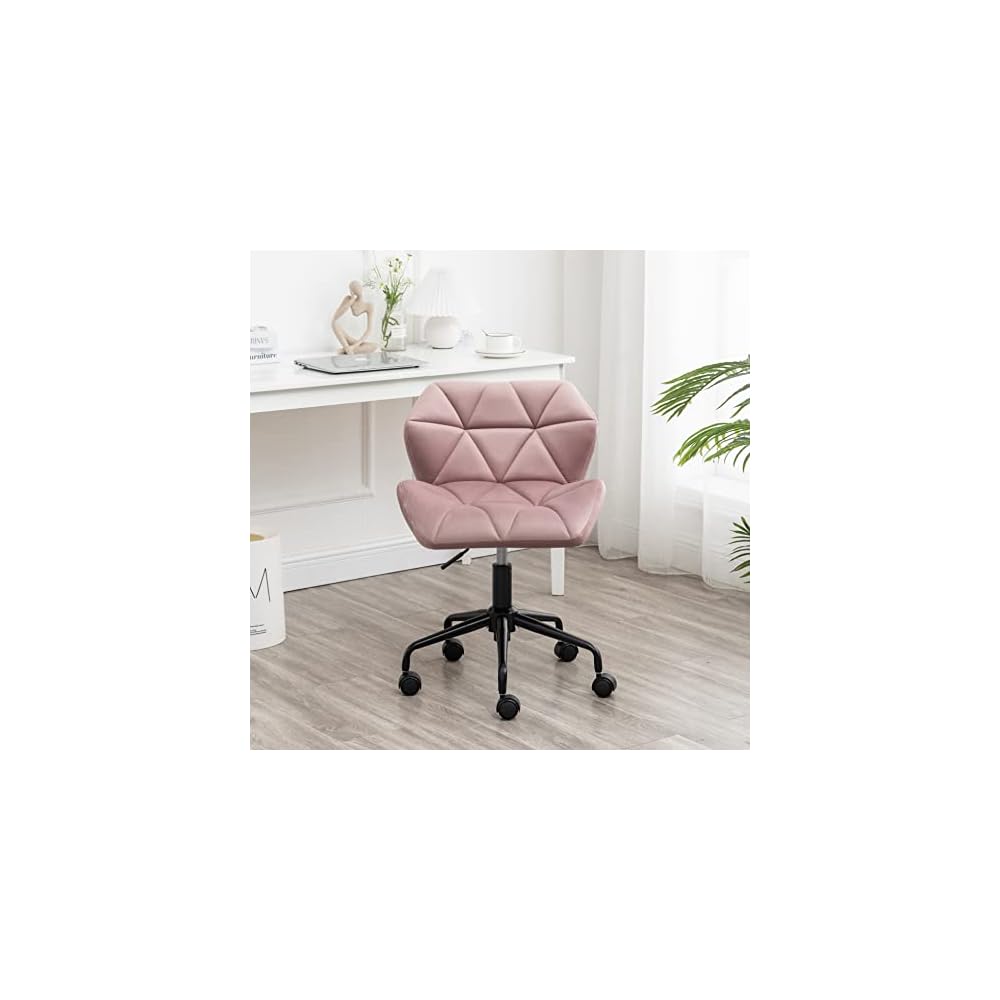 Modern Velvet Office Chair, Quilted Swivel Task Chair with Wheels, Eldon Diamond Tufted Adjustable Office Chair, Adjustable Swivel, Mauve