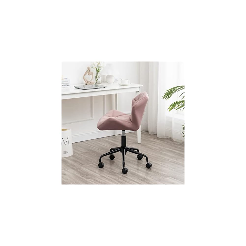 Modern Velvet Office Chair, Quilted Swivel Task Chair with Wheels, Eldon Diamond Tufted Adjustable Office Chair, Adjustable Swivel, Mauve