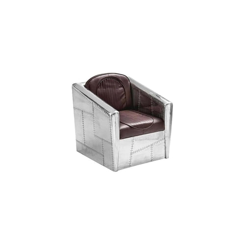 ARTIZANSTORE Aviator Armchair – Industrial Aluminum & Brown Leather Lounge Chair for Modern Industrial Home and Office Decor