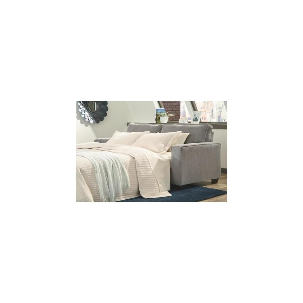 BOWERY HILL Modern Queen Sleeper Sofa, Alloy Polyester Upholstery, Memory Foam Mattress, 85" W x 37" H x 38" D, Decorative Pillows Included, Faux Wood Finish, Comfortable Contemporary Living Room