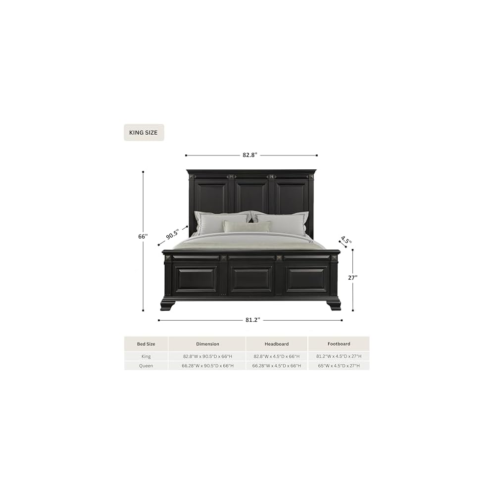 Roundhill Furniture Renova Vintage Black Wood Panel Bed, King