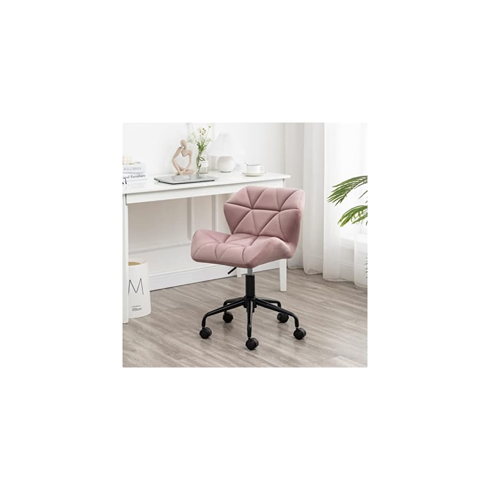 Modern Velvet Office Chair, Quilted Swivel Task Chair with Wheels, Eldon Diamond Tufted Adjustable Office Chair, Adjustable Swivel, Mauve