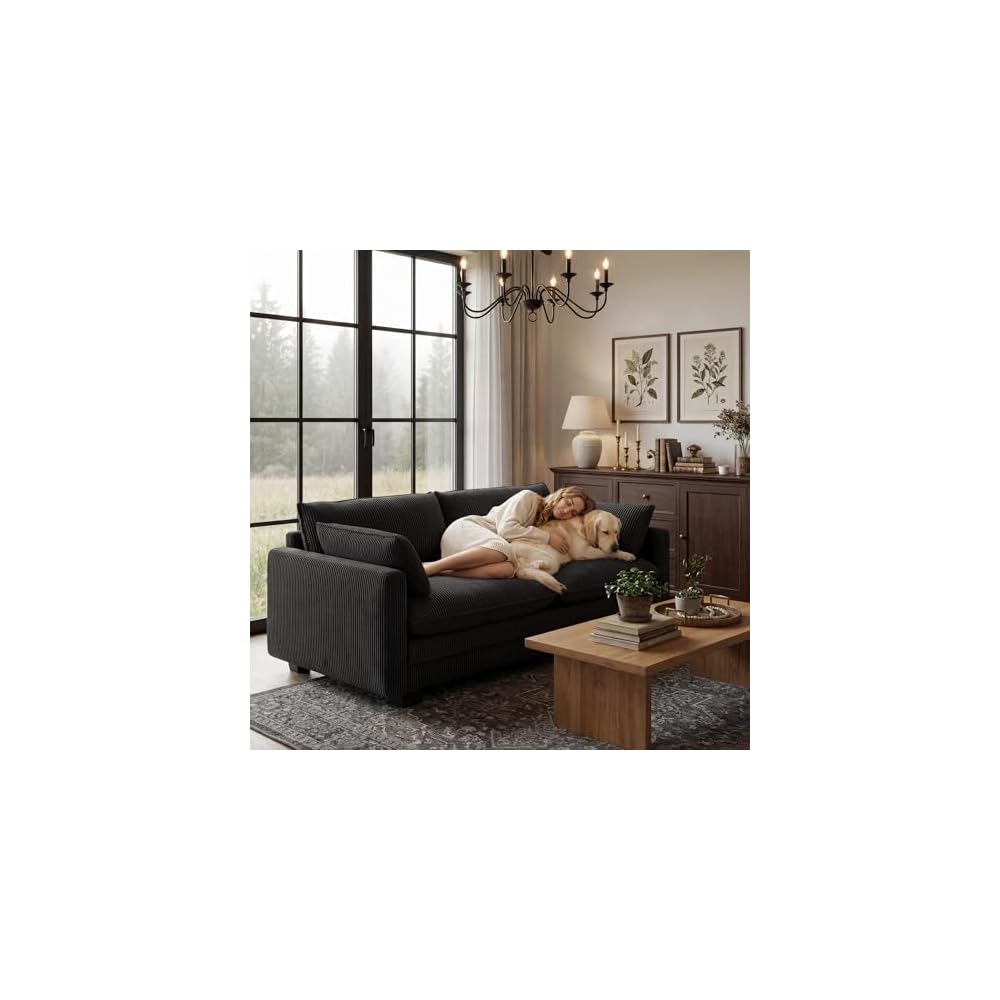 Gizoon 70” Small Cloud Loveseat Couches for Living Room, 2 Seater Love Seat Sofa with Comfy Deep Seat, Small Washable Couches with Removable Corduroy Cover for Apartment, Black