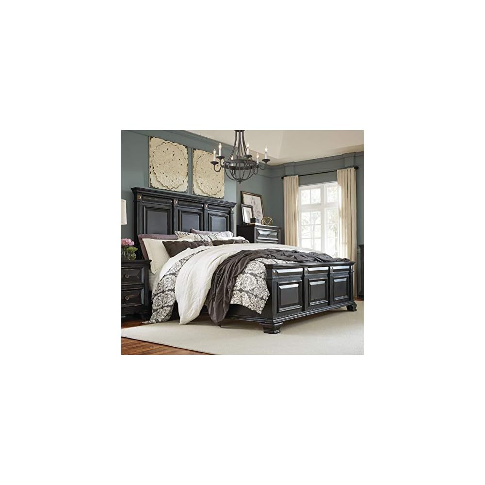 Roundhill Furniture Renova Vintage Black Wood Panel Bed, King