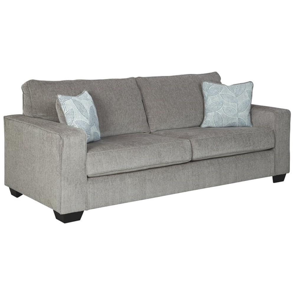 BOWERY HILL Modern Queen Sleeper Sofa, Alloy Polyester Upholstery, Memory Foam Mattress, 85" W x 37" H x 38" D, Decorative Pillows Included, Faux Wood Finish, Comfortable Contemporary Living Room