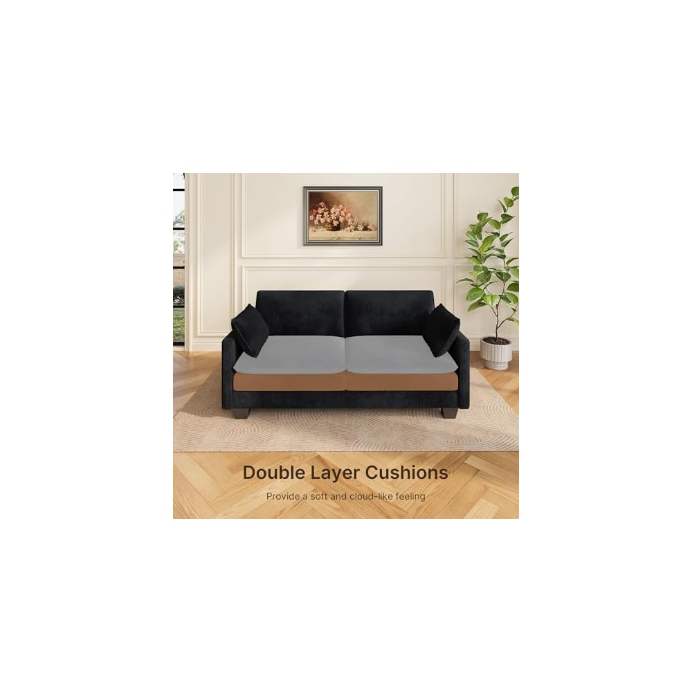 Gizoon 70” Small Cloud Loveseat Couches for Living Room, 2 Seater Love Seat Sofa with Comfy Deep Seat, Small Washable Couches with Removable Corduroy Cover for Apartment, Black