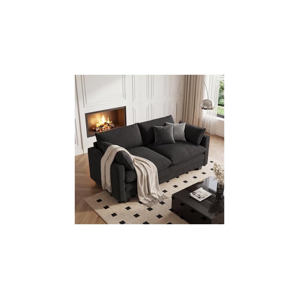 Gizoon 70” Small Cloud Loveseat Couches for Living Room, 2 Seater Love Seat Sofa with Comfy Deep Seat, Small Washable Couches with Removable Corduroy Cover for Apartment, Black