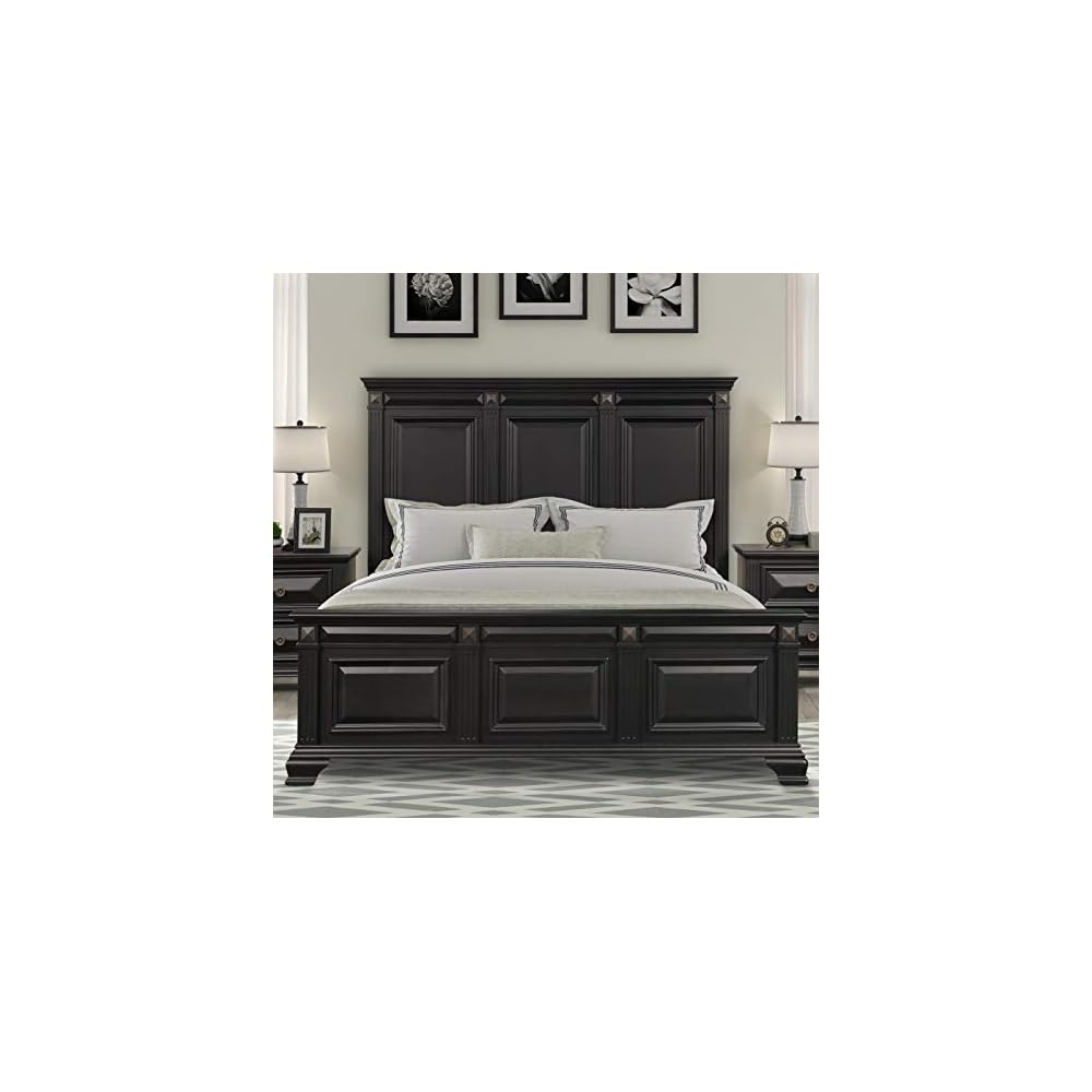 Roundhill Furniture Renova Vintage Black Wood Panel Bed, King