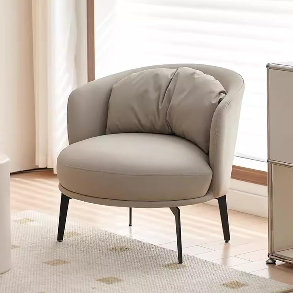 Nordic Padded Cushion Accent Chair for Living Room,Mid Century Armchair with Arc Back,Lounge Reading Chairs Soft Pillow,Single Sofa Chair for Balcony(Light Grey)