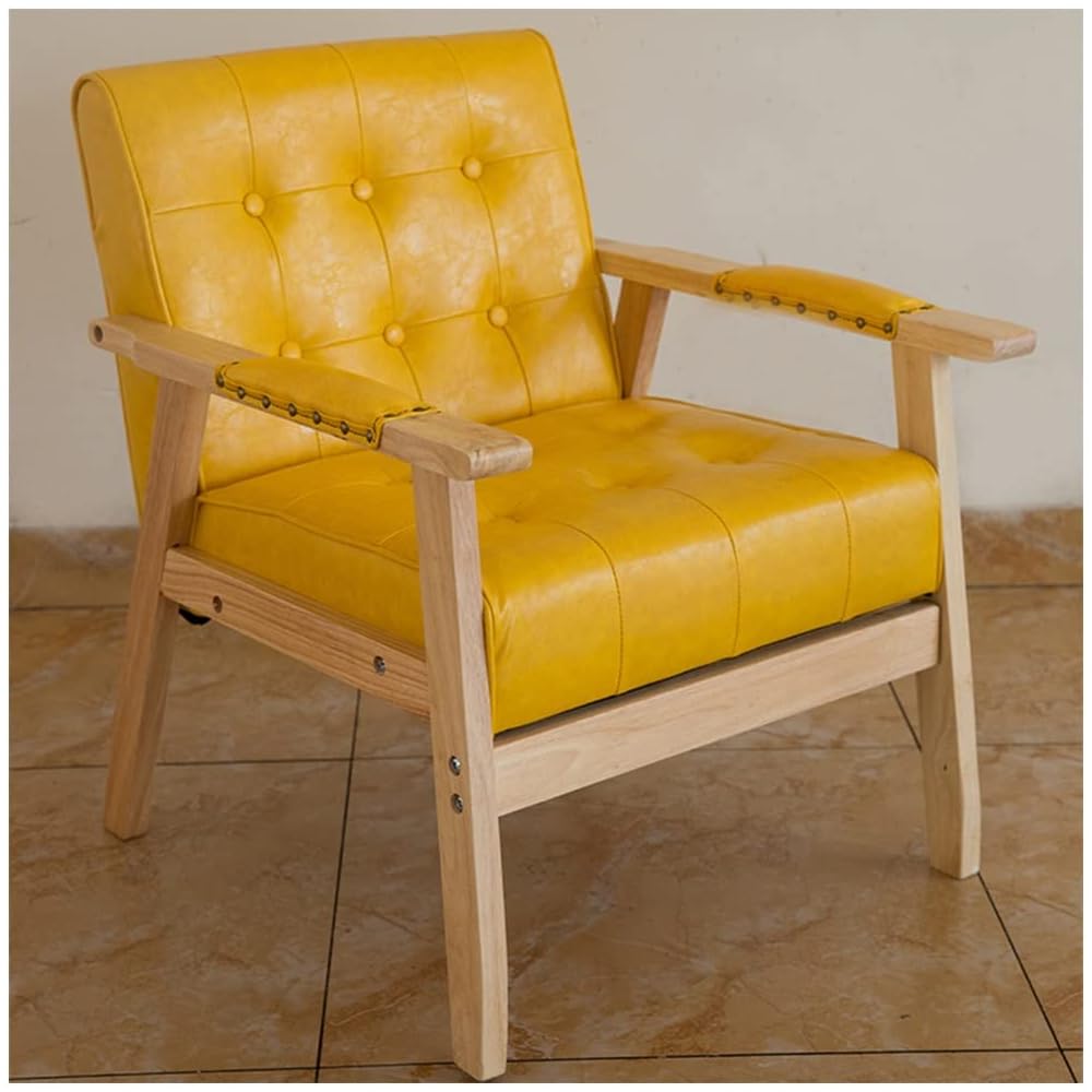 Modern Yellow Leather Accent Armchair Mid Century Sofa Chair with Wingback & Button Design Stylish Upholstered Reading Chair for Living Room & Dining Room