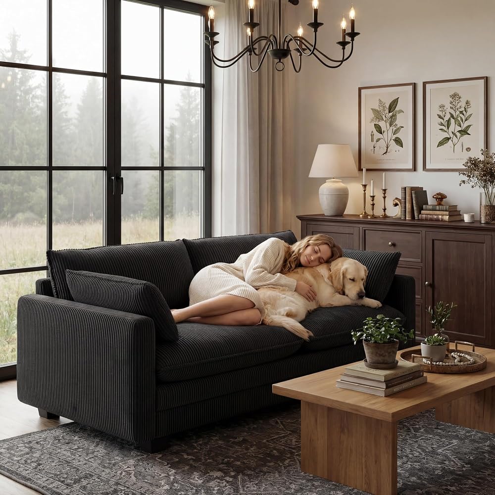 Gizoon 70” Small Cloud Loveseat Couches for Living Room, 2 Seater Love Seat Sofa with Comfy Deep Seat, Small Washable Couches with Removable Corduroy Cover for Apartment, Black