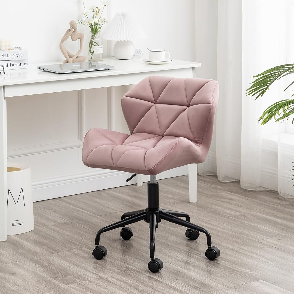 Modern Velvet Office Chair, Quilted Swivel Task Chair with Wheels, Eldon Diamond Tufted Adjustable Office Chair, Adjustable Swivel, Mauve